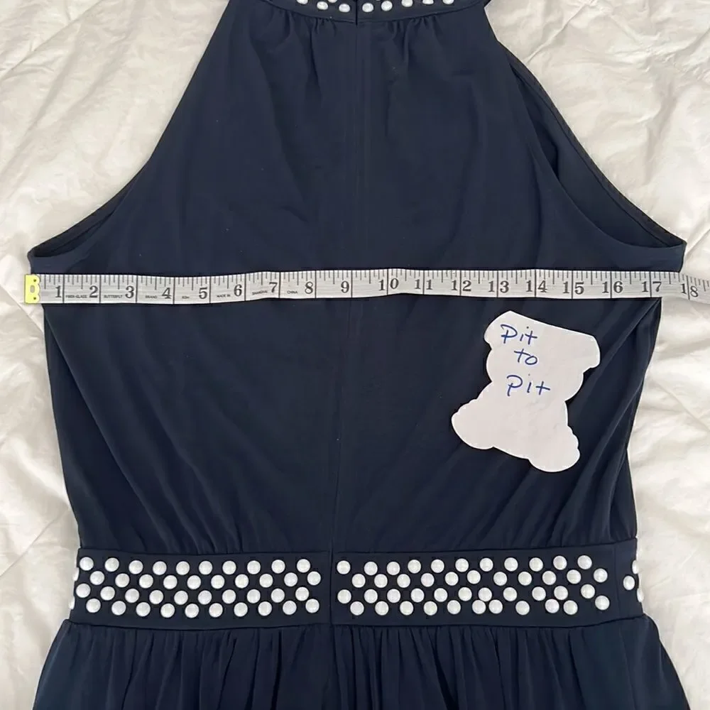 Gorgeous Micheal Kors navy blue sleeveless maxi white beads around neck & waist